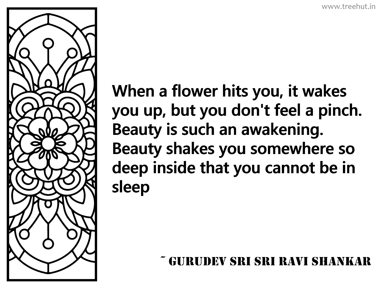 When a flower hits you, it wakes you up, but you don't feel a pinch. Beauty is such an awakening. Beauty shakes you somewhere so deep inside that you cannot be in sleep Inspirational Quote by Gurudev Sri Sri Ravi Shankar, coloring pages