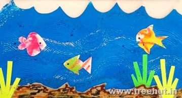wax resist fish and underwater collage paper stencil