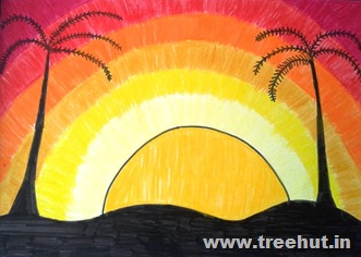 Sunset in crayons by child Mridu Lucknow India
