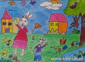 child art bunny rabbit family by Gauri Bhargava Lucknow India