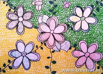Mosaic art flowers by child Tweesha Agarwal Lucknow India