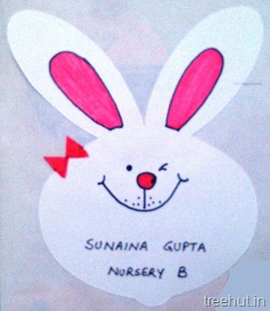 white smiling bunny name tags for kids