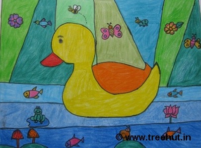 Duck in crayons by child artist Purnima Yadav Study Hall school Lucknow India