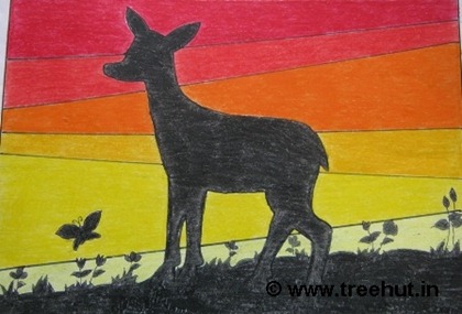 deer sunset silhouette child art by tanisha sigh grade 4