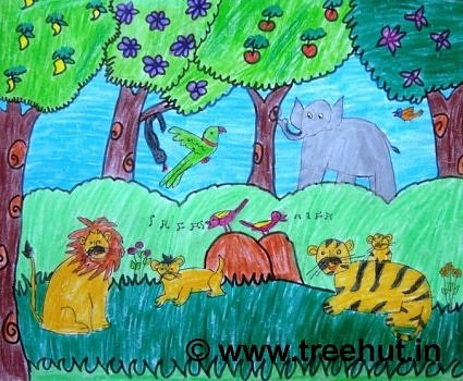Jungle scene in crayons by child