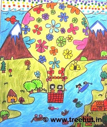 Landscape and hot air balloon crayon art for therapy