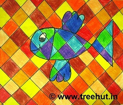 Fish on Abstract art background by children, Lucknow, India