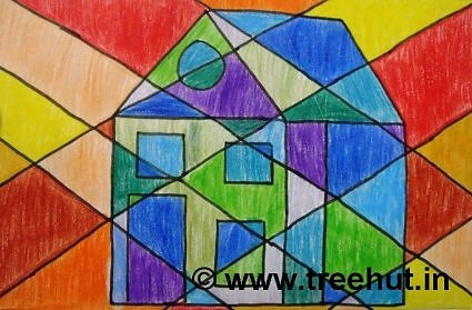 Hut with Abstract art by children, Lucknow, India