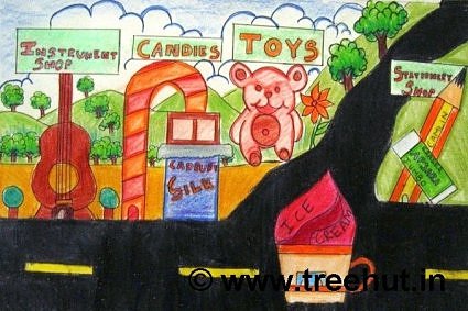 Child art, Imaginative Cityscape in crayons