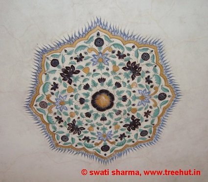Ceiling art, Archtiecture and design of Amber fort, Rajasthan, India