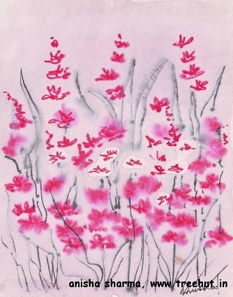 pink flowers in bloom watercolor art idea