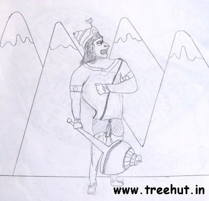 Hanuman ji in Himalaya child art by Rewant Singh