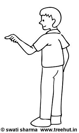 Pointing boy coloring page