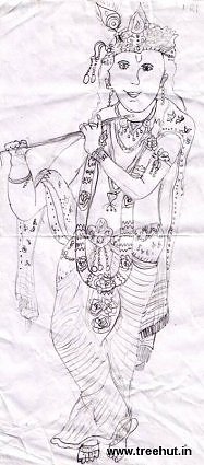 Krishna pencil sketch by child Diya Chawla
