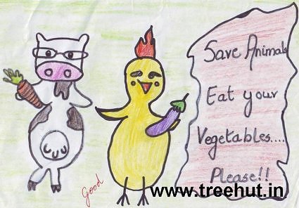 Be Vegetarian poster art by child Shivika Mehan India