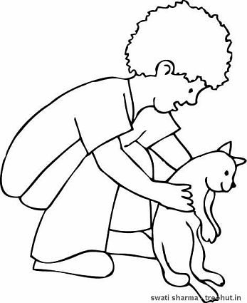 Boy with pet cat coloring page