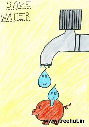 Save Water poster art by Indian child Ananya Singh