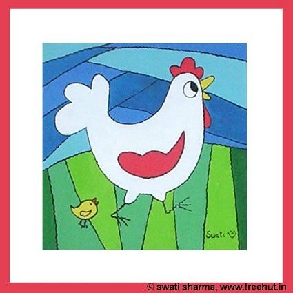 hen and chick in modern art for kids room