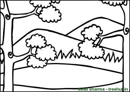 Hills and trees coloring page