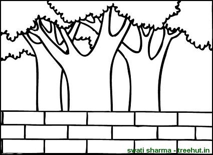 garden wall and trees coloring page