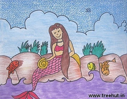 Mermaid in crayons by child artist Yashonidhi