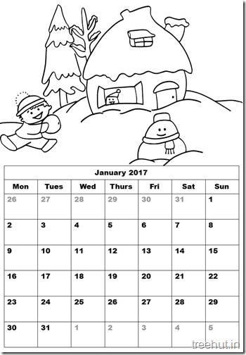 2017 January Calendar Free Printable