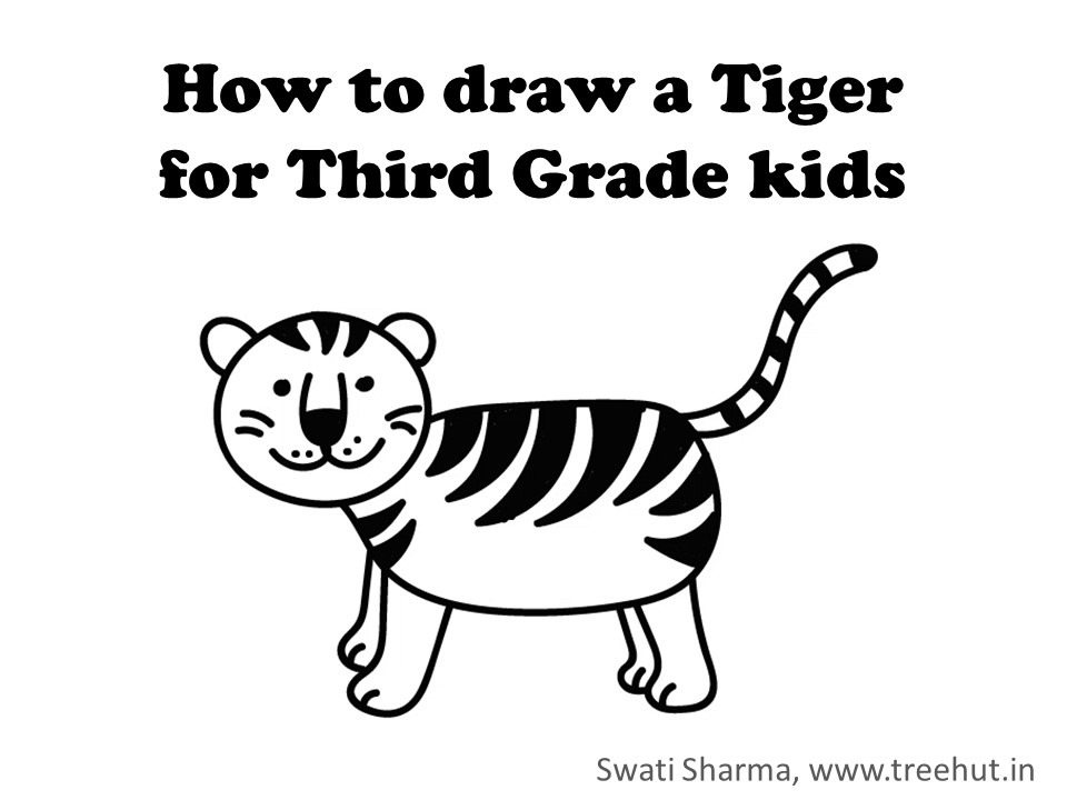 Draw a tiger, video instructions for grade three kids