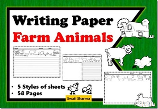 Writing Paper Farm Animals with borders, lines and picture box