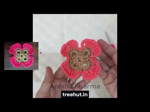 Crochet 4 petal flower, Double Crochet Stitch used for #crochettutorial Flower