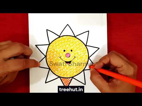 Easy Line Art Project, Sun Pattern Art Lesson for Elementary School Kids, Summer Art Center Ideas
