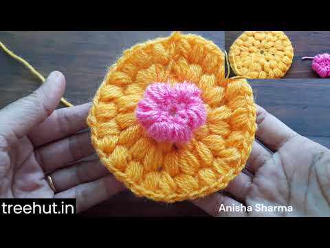 Learn to make a Crochet Puff Stitch Flower for Coasters, Garlands, Hair Accessories in Crochet