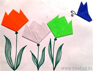 Easy Indian Flag Tri Colour Origami Tulips and Butterfly