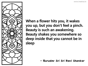 When a flower hits you, it wakes you... Inspirational Quote by Gurudev Sri Sri Ravi Shankar